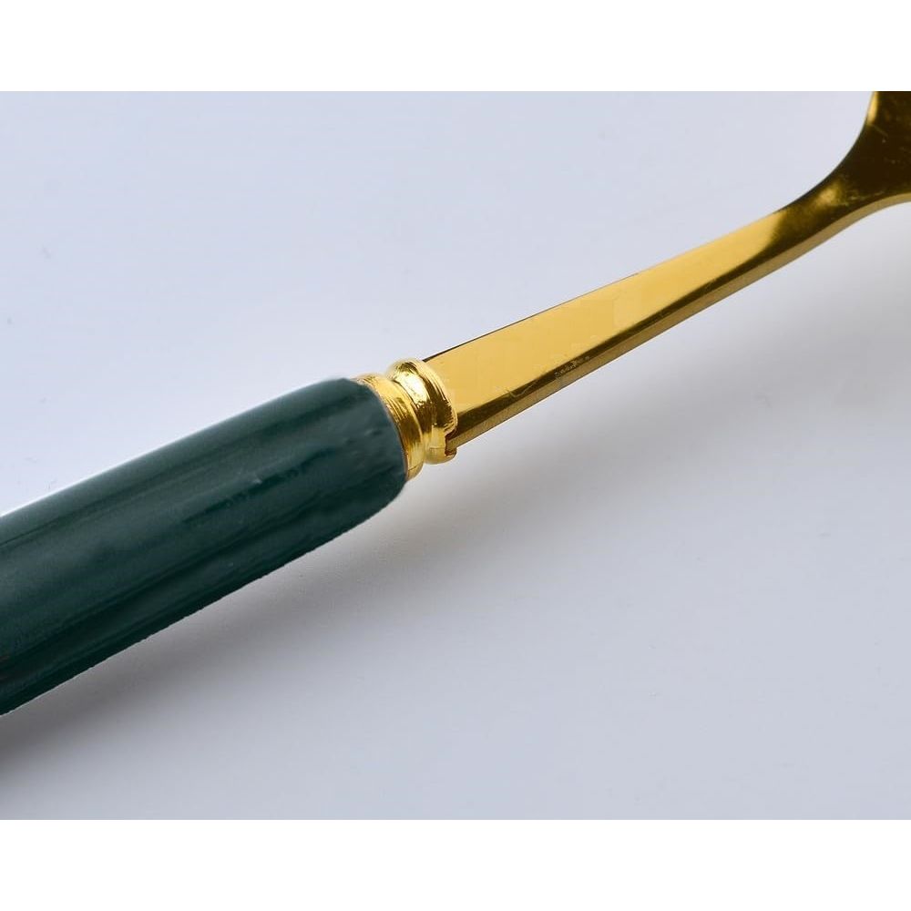 Набор маленьких золотых ложек с глянцевой ручкой из зеленой керамики для ресторанных столовых приборов, обеденного стола, овальная сервировочная ложка