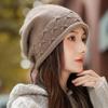 Женская шапка-бини с отворотом для большой головы, с защитой ушей и кулиской - Универсальная теплая вязаная шапка для маленьких лиц на осень и зиму
