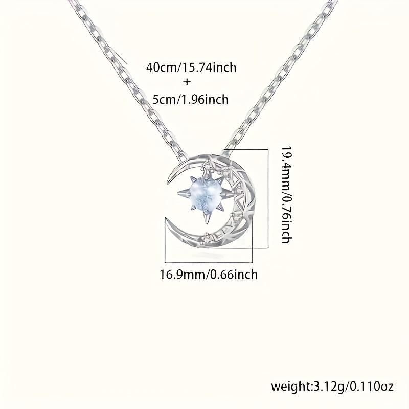 Luxurious Celestial Moon Pendant Necklace - 925 Sterling Silver with Synthetic Blue Zirconia, Perfect Gift for Women in Everyday Life