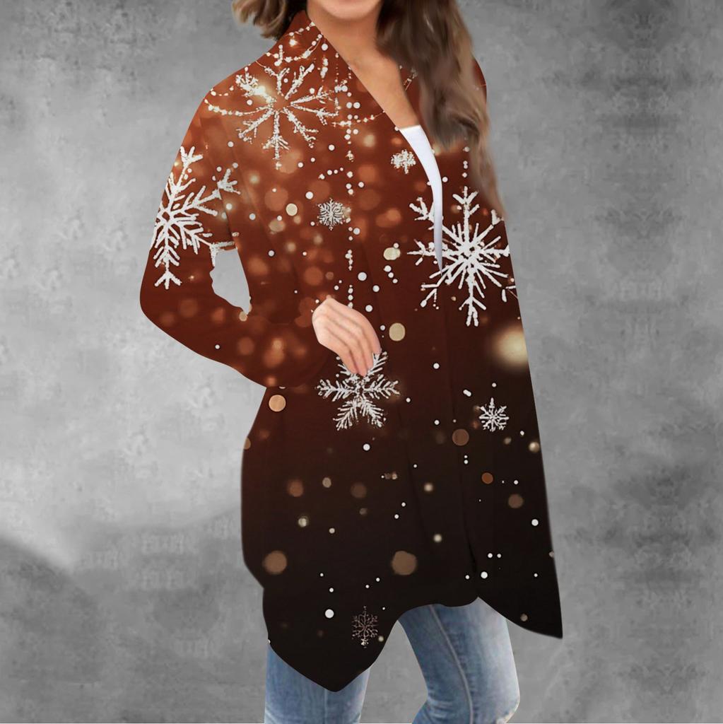 Женский повседневный кардиган с длинными рукавами и рождественским принтом без верхнего пальто