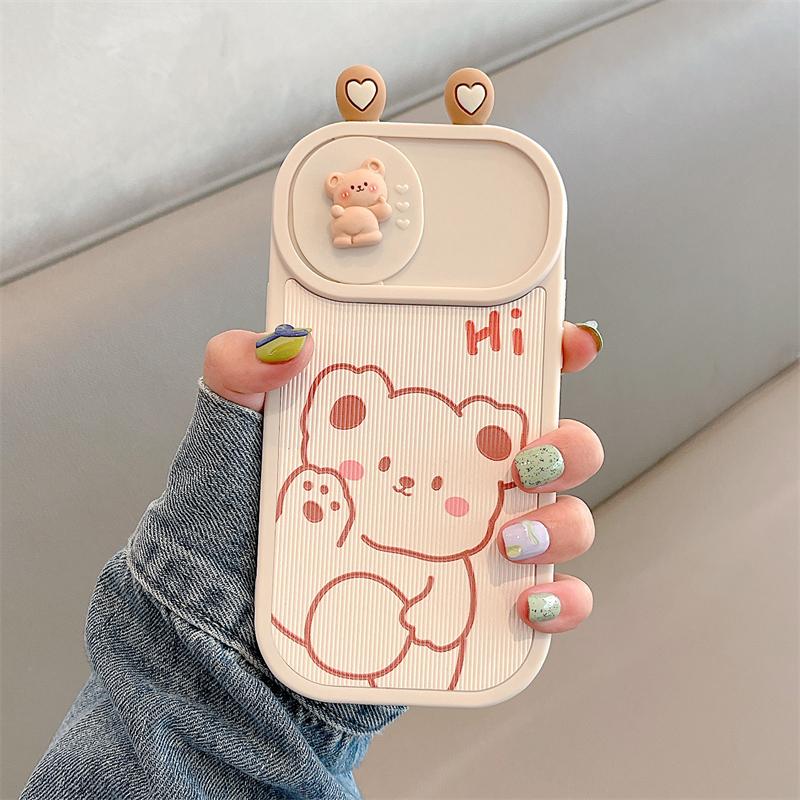 Защитный чехол для объектива камеры с 3d ушками медведя и кролика для Iphone 14 13 12 11 Pro Max 14 Plus противоударный чехол