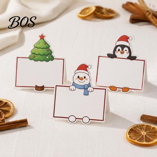 Christmas Theme Name Cards Party Place Card Holders, Cartoon Santa Reindeer Tag Stands Decorative Food Tent for Table Seating, Festive DIY Write-On