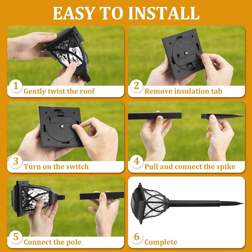 4 шт. светодиодных солнечных газонных светильников для улицы, водонепроницаемые IP44, садовые лампы для дорожки, тропинки, виллы, двора, подъездной дорожки, ландшафтное декоративное освещение