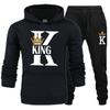 Pocket Long Sleeve Women Couples New Autumn/Winter Fashion Lovers Sportswear Set KING QUEEN Printed Hoodie Two Piece Hoodie and Pants