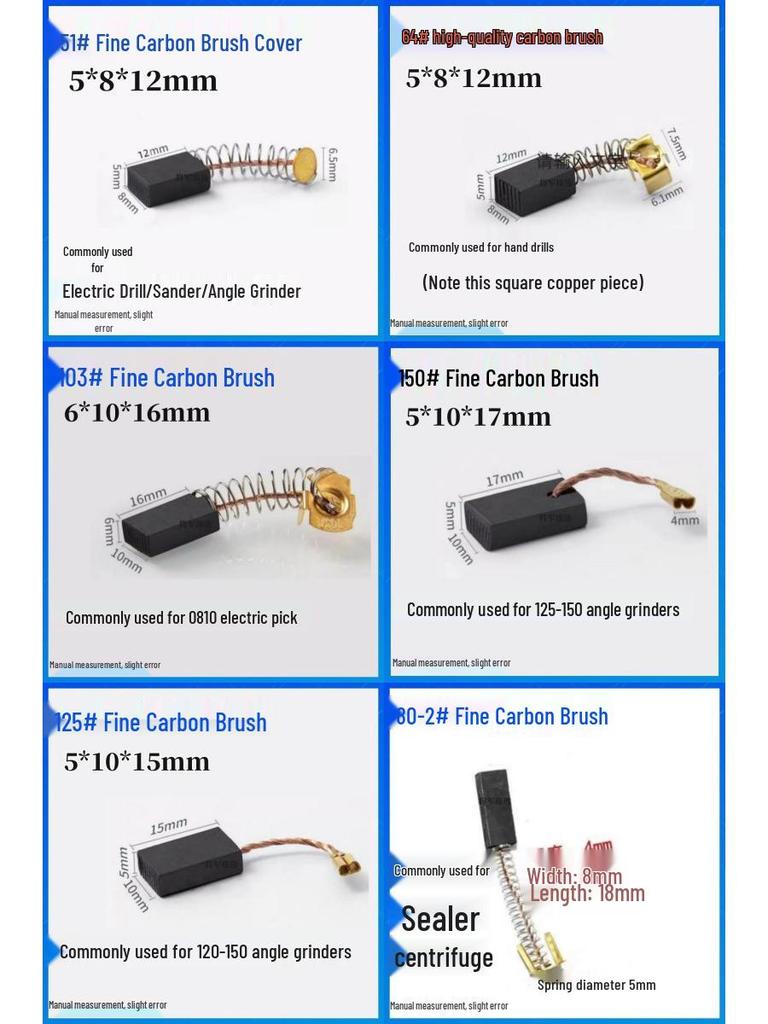 Durable Carbon Brush Set for Grinders, Drill, Hammer, Polisher, Cutter, and Picker Tools