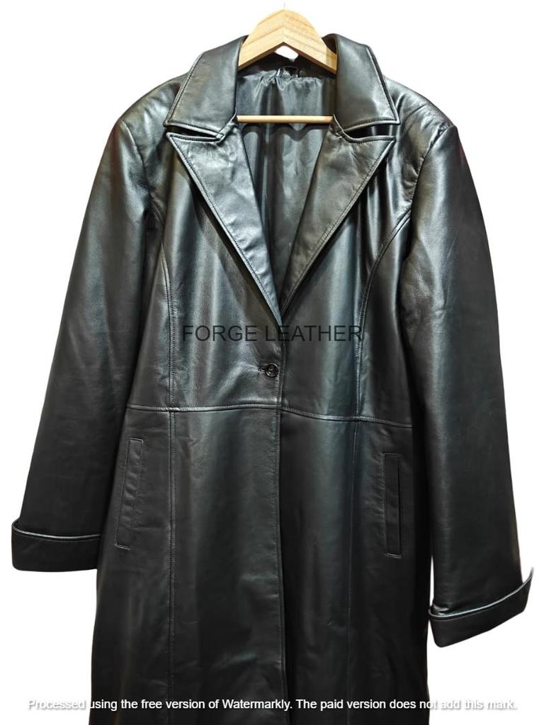 ЧЕРНЫЙ Женский Ручной Работы Формальный Дизайн Хэллоуин Кожа Ягненка Длинный Тренч Стильный