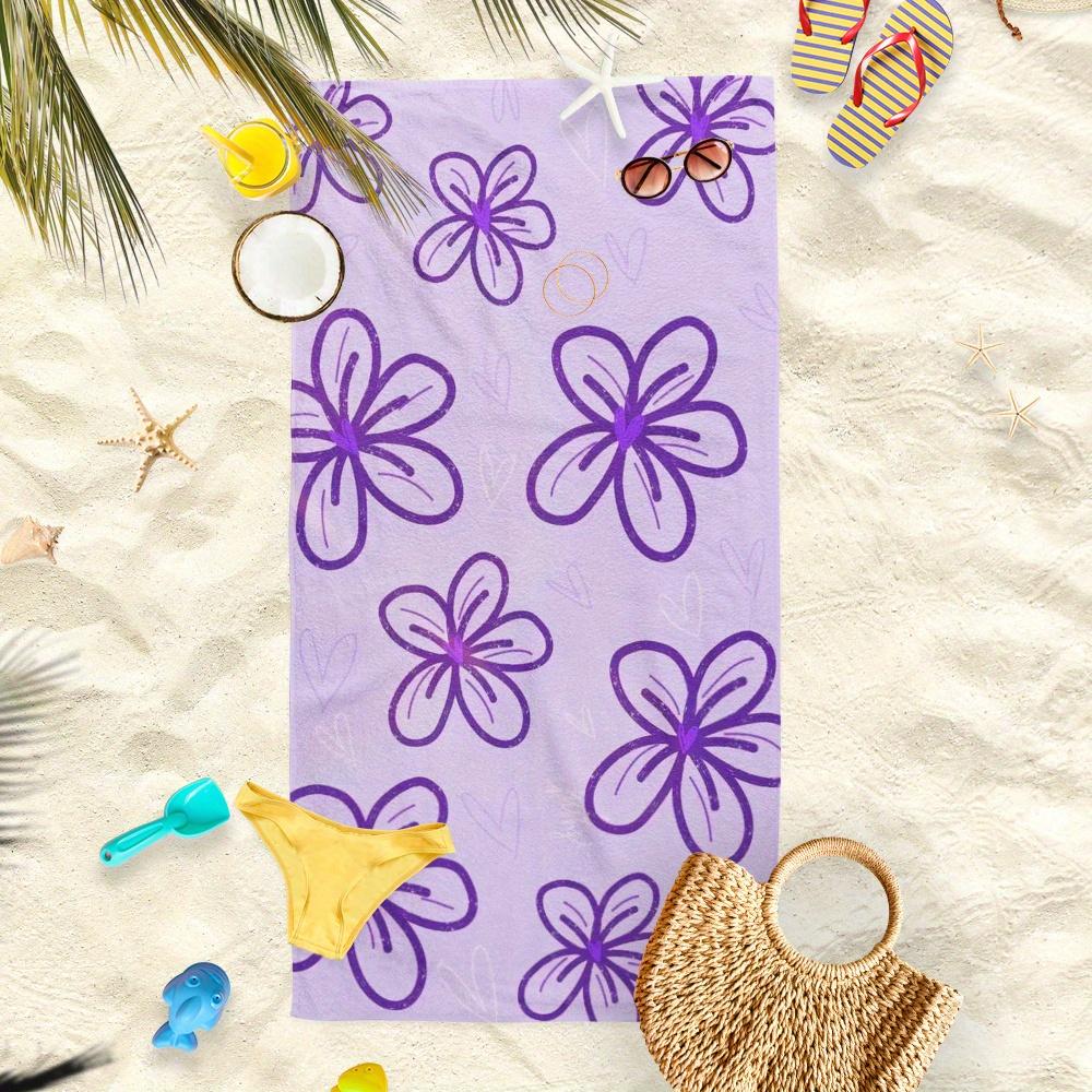 Purple Floral Large Soft Stylish Beach Towel, for Men Women Pool Beach Vacation Summer