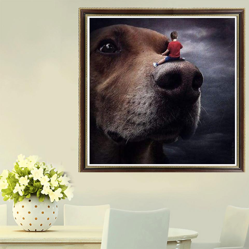 Стразы Вышивка Ремесло 5d Алмазная Картина Полный Алмаз Люди Лучший Друг Собака Стены Искусства Декор