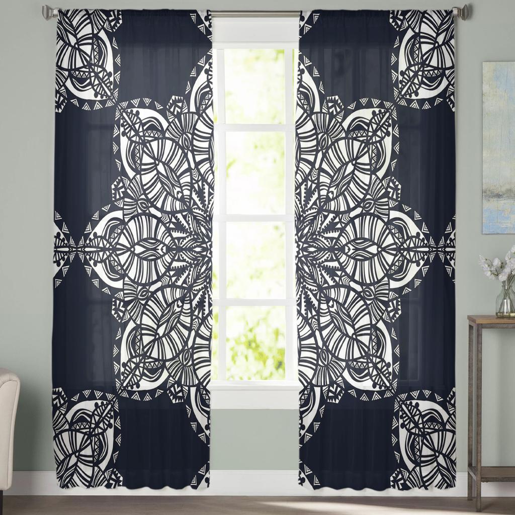 Текстура Цветочная Мандала Абстрактные Линии Оконные Шторы Для Гостиной Спальни Кухни Шифон Прозрачные Оконные Украшения