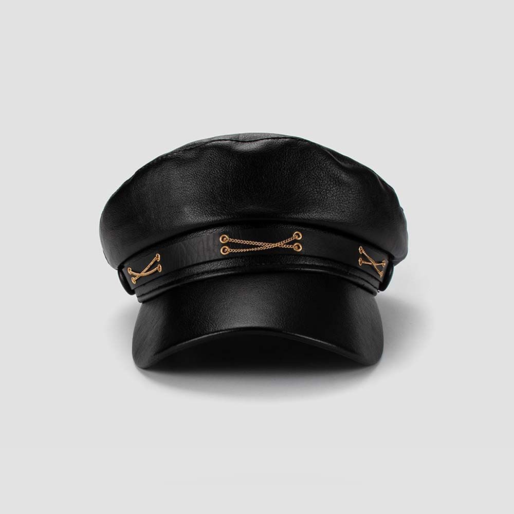 PU Leather Girl British Style Winter Women Berets Painter Cap Korean Style Octagonal Hat Navy Hat