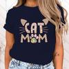 (High Quality Clothes)Fashion Cat Mom Printed T-Shirts Retro Style Women Shirt Tee Cat Mom Graphic T Shirt Female Casual Tops