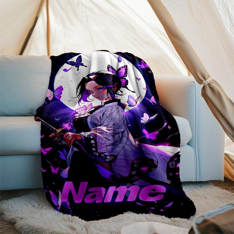 Personalized Custom Name Blanket - Demon Slayer Shinobu Kocho Print Design,Blanket for Sofa,Bed,Travel,Camping - Soft and Warm, Great Gift
