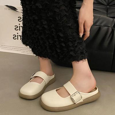 Французская ретро сумка голова серебристые полушлепанцы женские 2025 новые мягкая подошва плоская подошва шлепанцы на один педаль женские летняя одежда