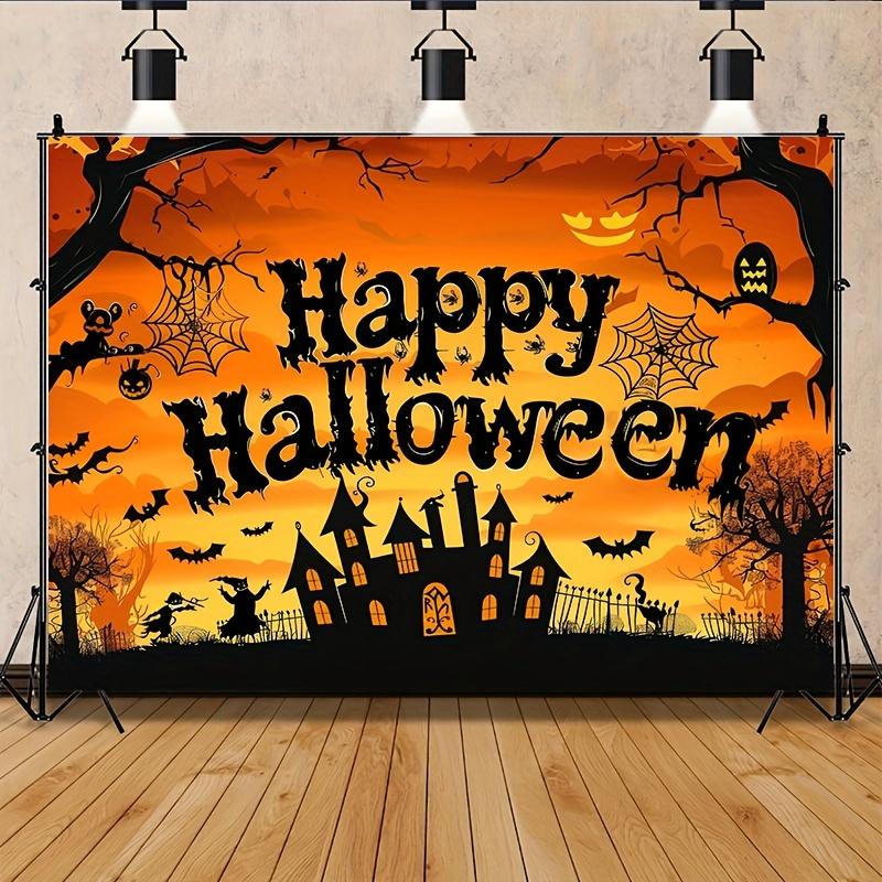 1 Halloween Happy Party Background Cloth - Horror Pumpkin Bat and Misty Forest Scene Party Banner