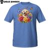 Happy Dog Shirt – Yellow Lab with Butterflies and Colorful Floral Background