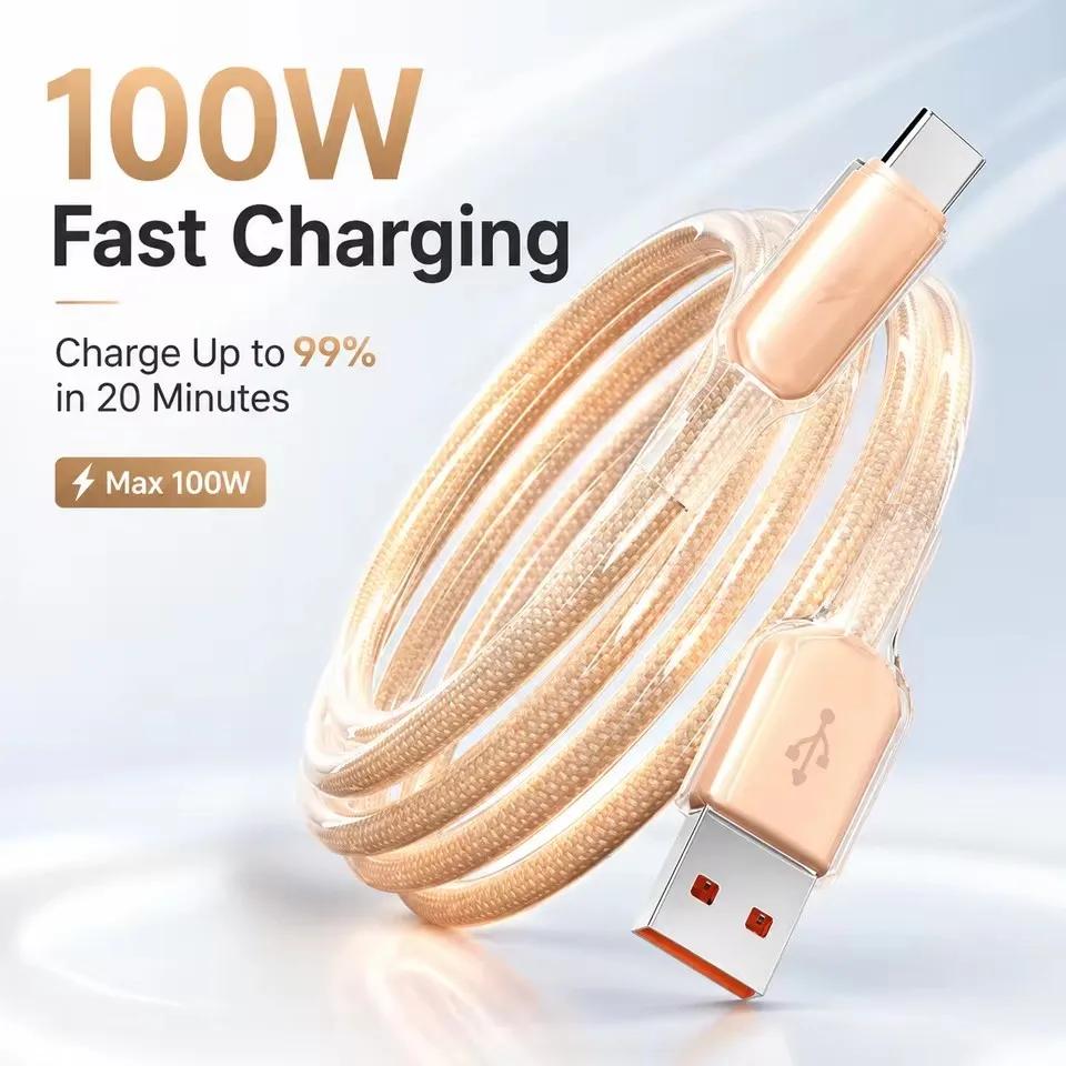 111 Вт Кабель USB A или Type C на C Кабель 6 А Быстрая зарядка Type C Шнур Плетеный Золотой Зарядное устройство Для телефона Передача данных Телефон 181 Мбит/с