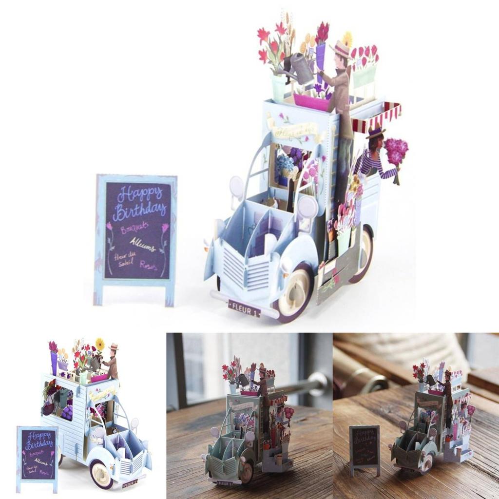 Foldable Paper Birthday Car Card With Handcrafted Details And Gold Printing For Gifts