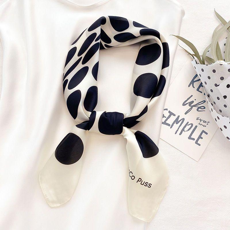 Polka Dot Korean-Style Versatile Silk Scarf for Women Square Scarf Ideal for Students & Professionals – Spring-Autumn Decorative Accessory