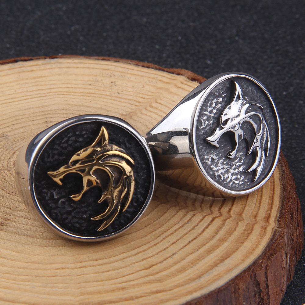 Dual Norse Wolf Ring Stainless Steel Viking Fenrir Ring Wizard Warrior Hunter Wolf Head Rings Gift for Men