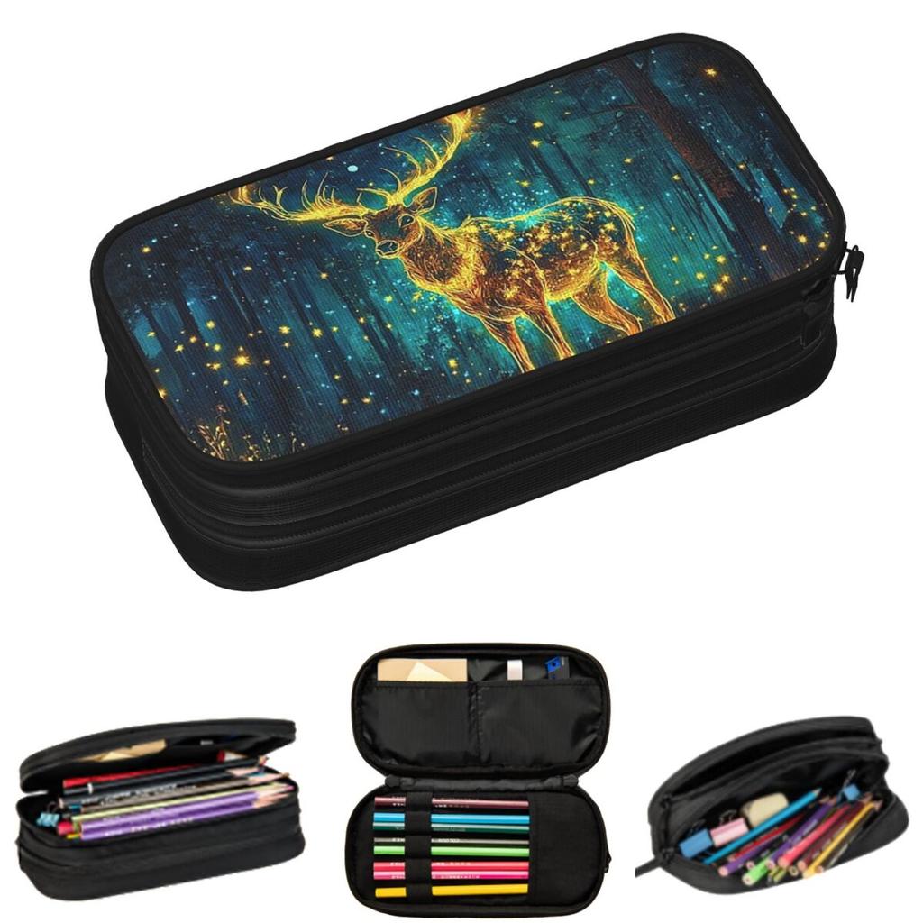 Mysterious Deer And Firefly In The Forest Pencil Cases for Student School Pen Box Pencil Bag Big Capacity Pencil Pouch
