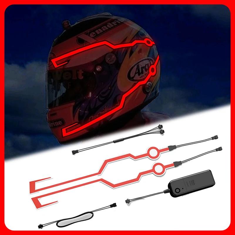 Waterproof Motorcycle Bike Helmet LED Cold Light Strip EL Sticker 4 Flashing Warning Lights Night Riding Helmet Kit Accessories