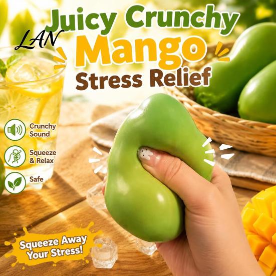 Interactive Sensory Toy Crunchy Mango Squeeze Stress Ball, Color Changing Fidget with Crisp Tactile Reliever Sound, High Elastic Decompression