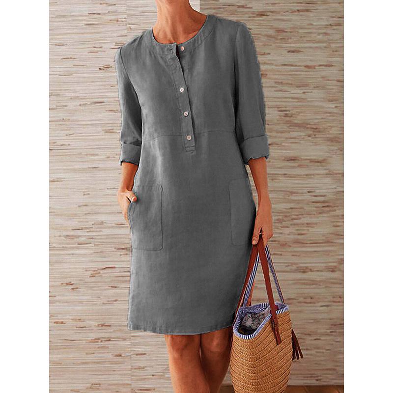 Fashion Women Half Sleeve Solid Short Dress Summer Casual Kaftan Tunic Sundress Without Pockets