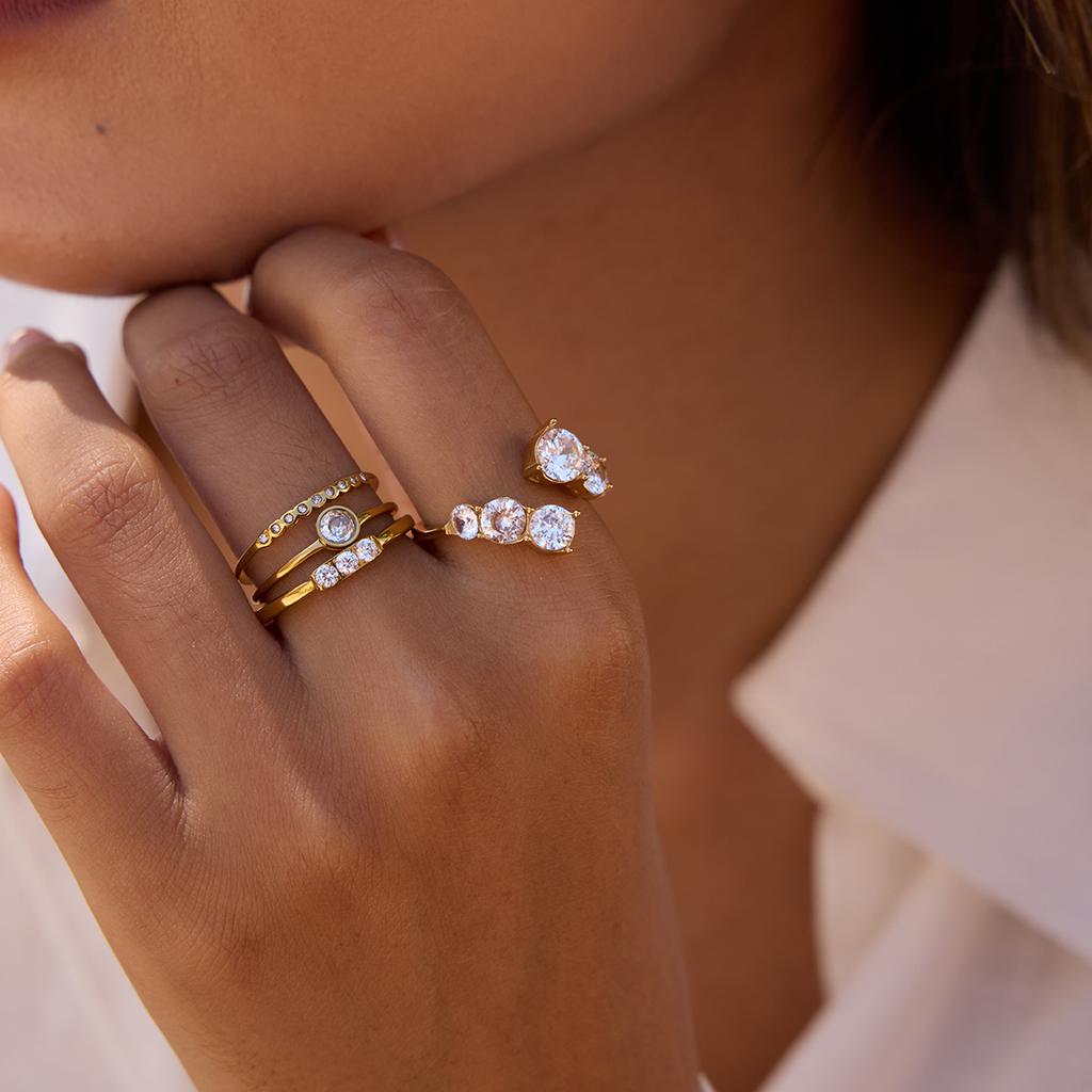 Youthway Delicate Zircon Rings For Women Minimalist  Gold Plated Stainless Steel Open Rings Simple Fashion Jewelry Girls Gift