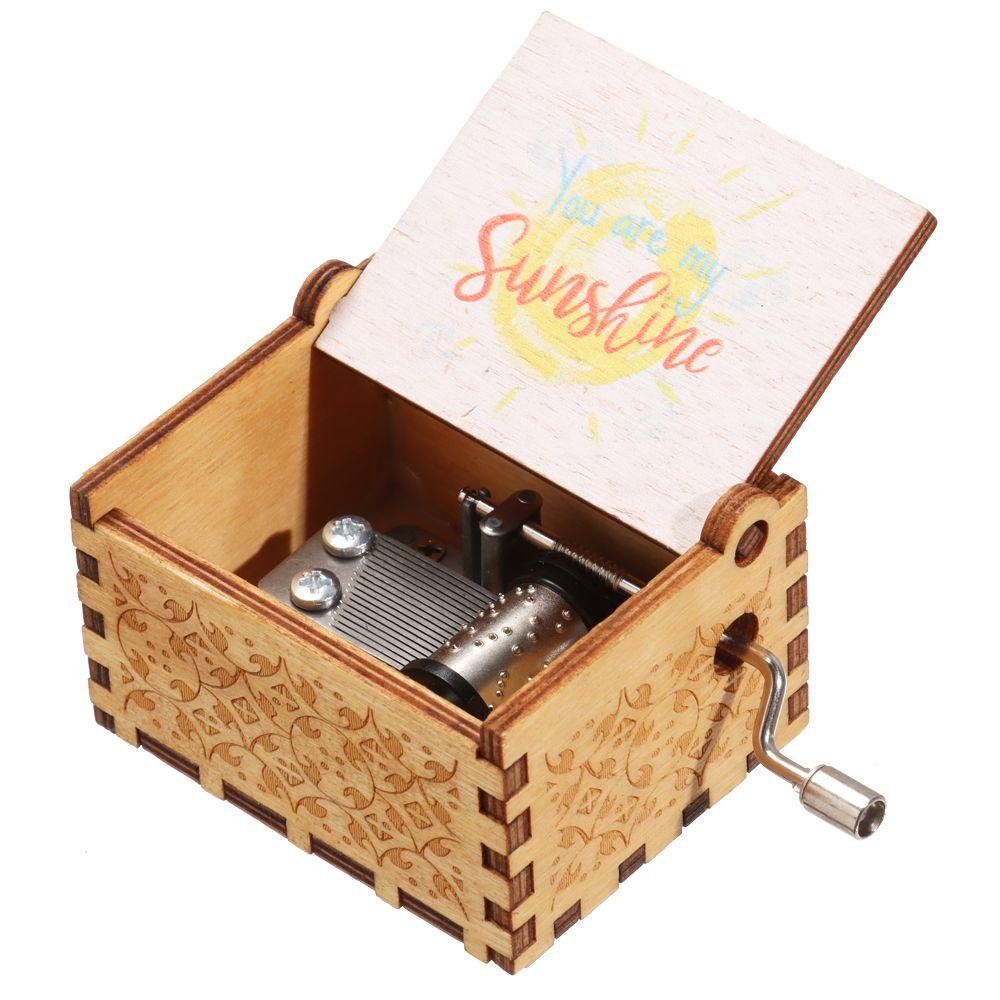 Wooden Suitable Gifts You are My Sunshine Music Box Hand-Cranked Black Engraved Musical Boxes