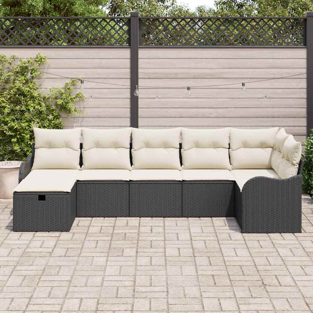 Garden Sofa Set with Cushions 7 pcs Black Poly Rattan