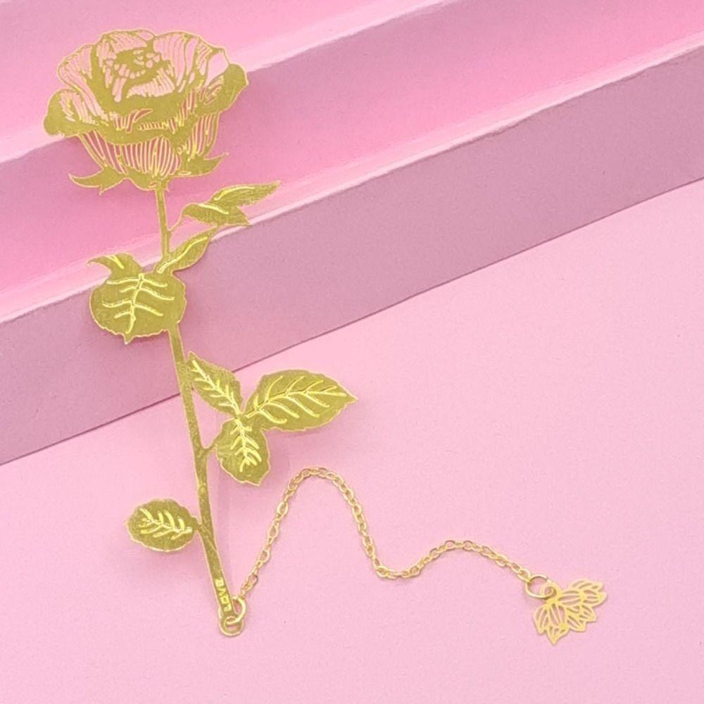 1 Set Golden Golden Rose Bookmarks With Gift Box Metal Bookmark Valentine's Day Gift   Student