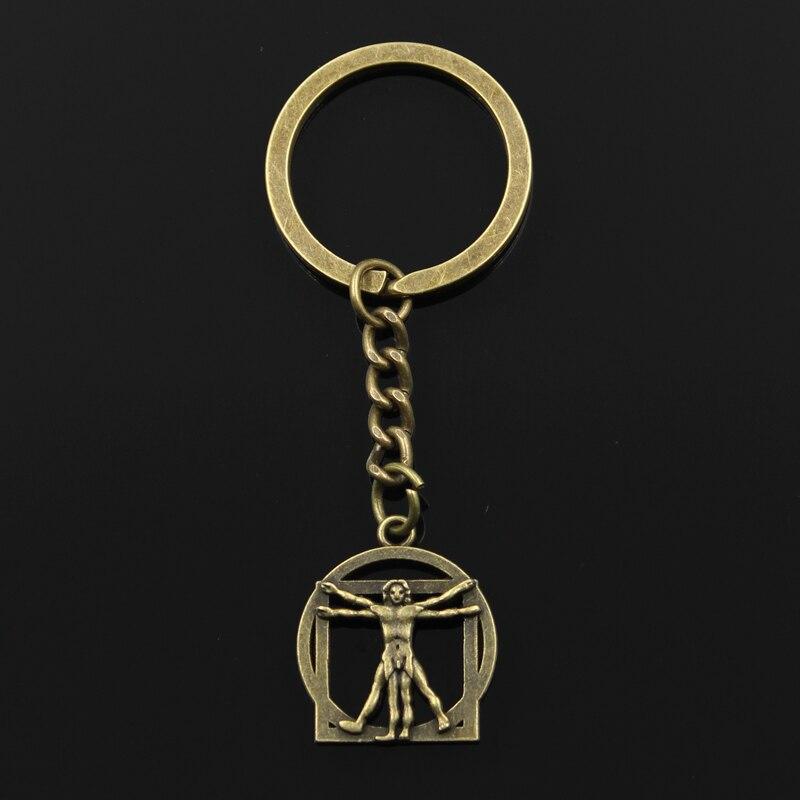 Модный брелок для ключей 30 мм, металлический брелок для ключей, ювелирные изделия, античная бронза, человеческая фигура да Винчи, подвеска 26x22 мм