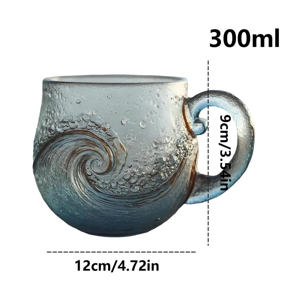 Sea Glass Wave Mug 300ml Elegant Ocean Wave Design Glass Cup With Handle For Home Coffee, Office & Beach House