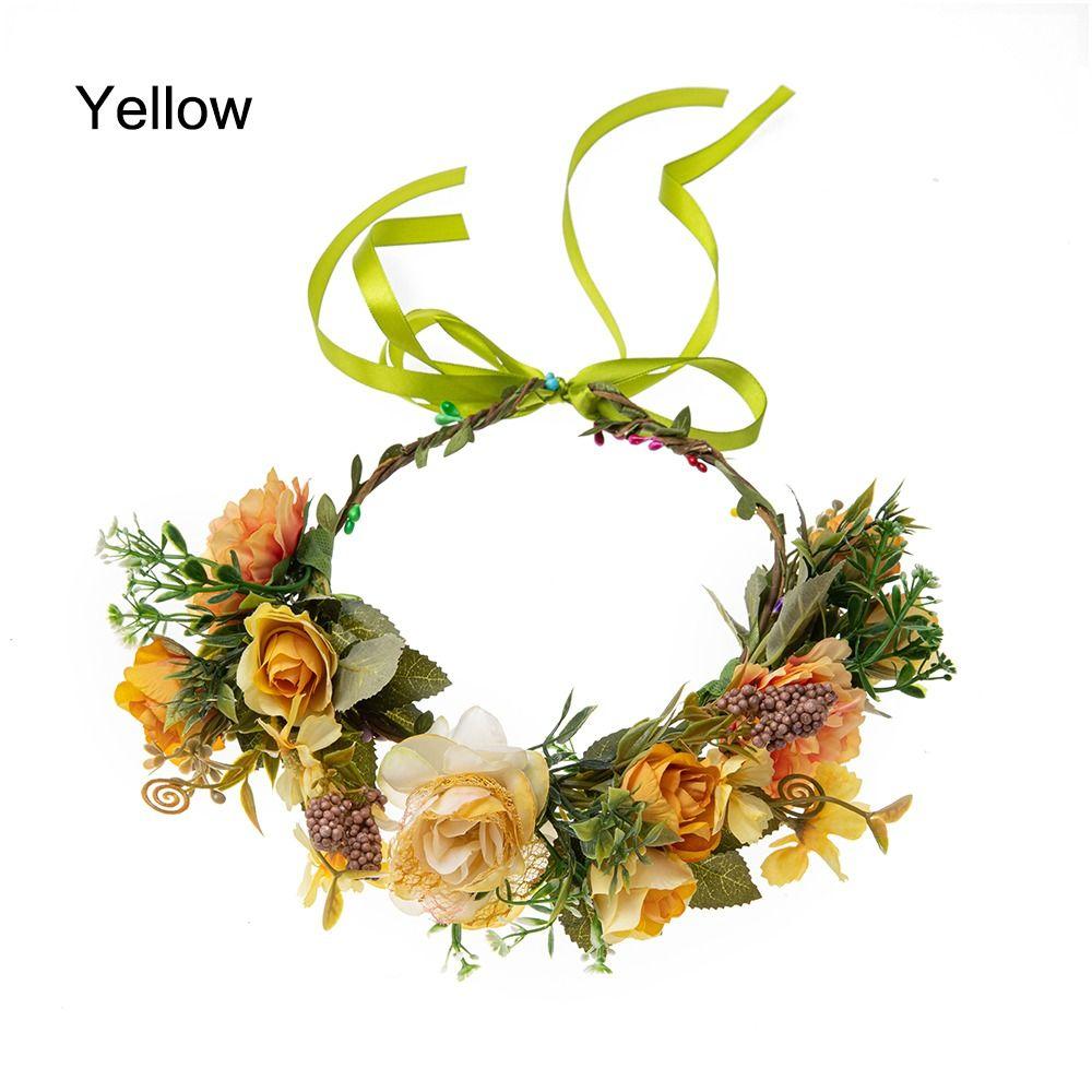 Rose Flower Headband Festival Wedding Hair Wreath Bohemian Headwear for Women Girls
