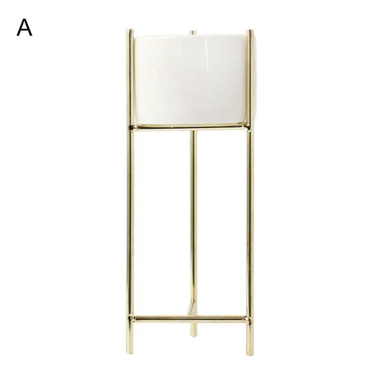 1 Set Flower Pot Stylish Iron Frame Flower Stand Elegant Ceramic Flowerpot for Home Office Room Decoration