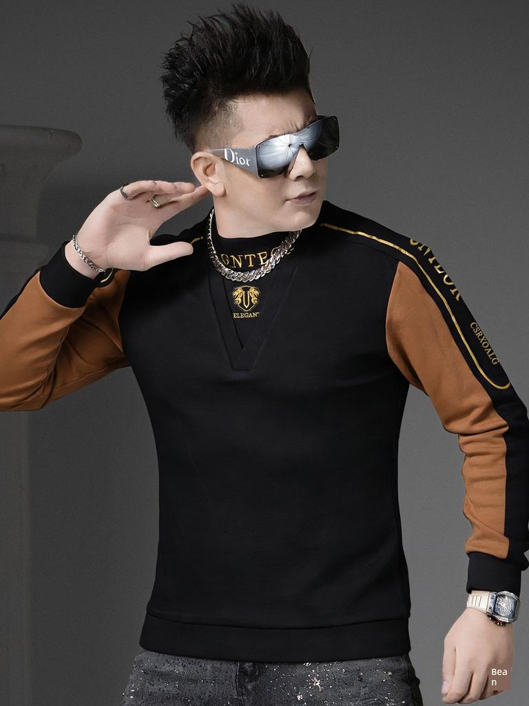 European Style Half-Turtleneck Base Shirt for Men, 2026 Autumn and Winter New Long-Sleeve T-Shirt with High-End Embroidered Sweatshirt for Men