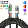 100W Super Fast Charge 4in1 Functional USB Type C Liquid Silicone Aluminum Alloy Data Cable