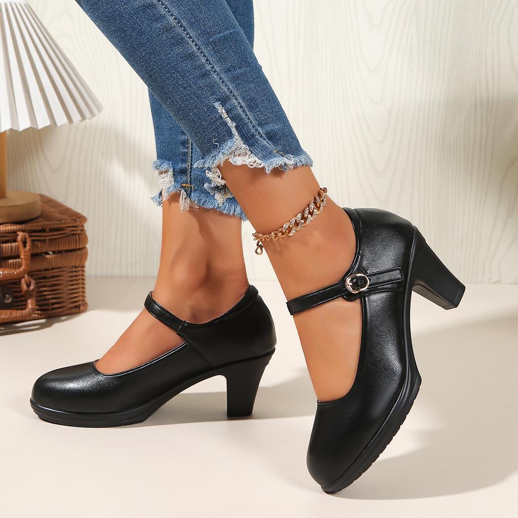 Fashion High Heels Platform Pumps 2025 Spring/autumn New Fashion Buckle Solid Rounf Toe Swallow Shallow Sexy Elegant Pumps for Women