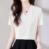 Sueeya Shirt Blouse for Short Summer [Sueeya] Women, Sleeve, V-Neck, Tuck, Body-Concealing, Slimming, Plain, Stylish, Clean, Versatile, Casual,