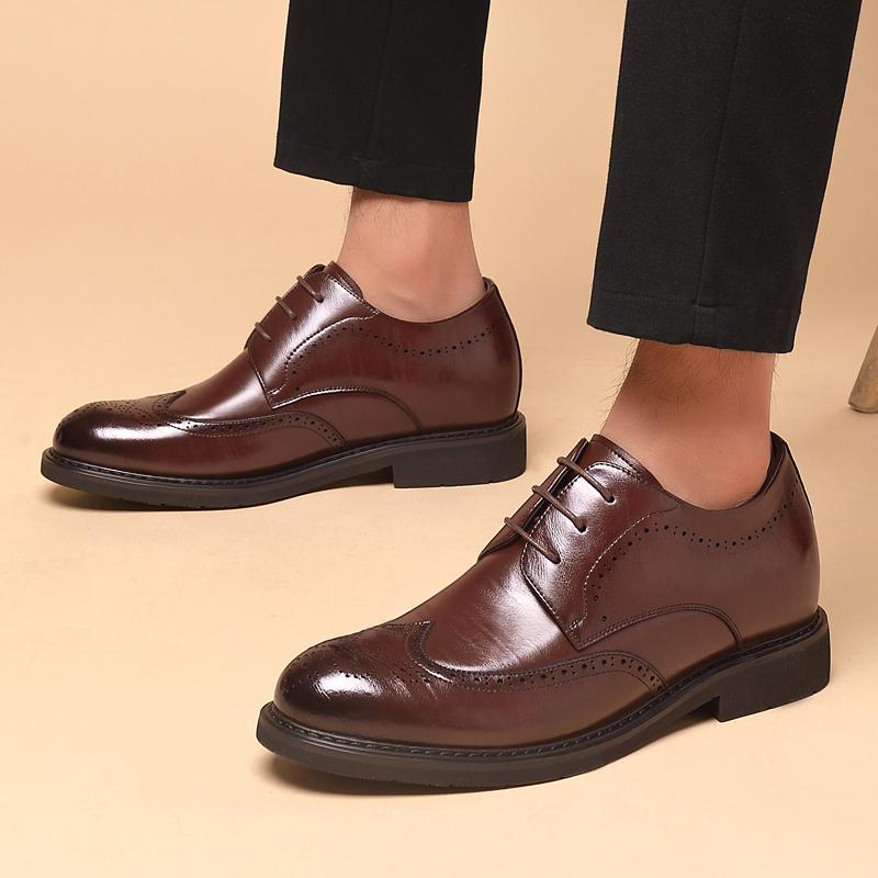 Fashion Men's Dress Brogues Elevator Shoes Platform Breathable Casual Business Luxury Genuine Leather Heightening Shoes 6 8CM Taller Man