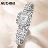 Часы ABORNI с маленьким циферблатом, маленькие серебряные шипы, полные бриллиантов, квадратные женские часы, легкие роскошные женские часы, кварцевые часы