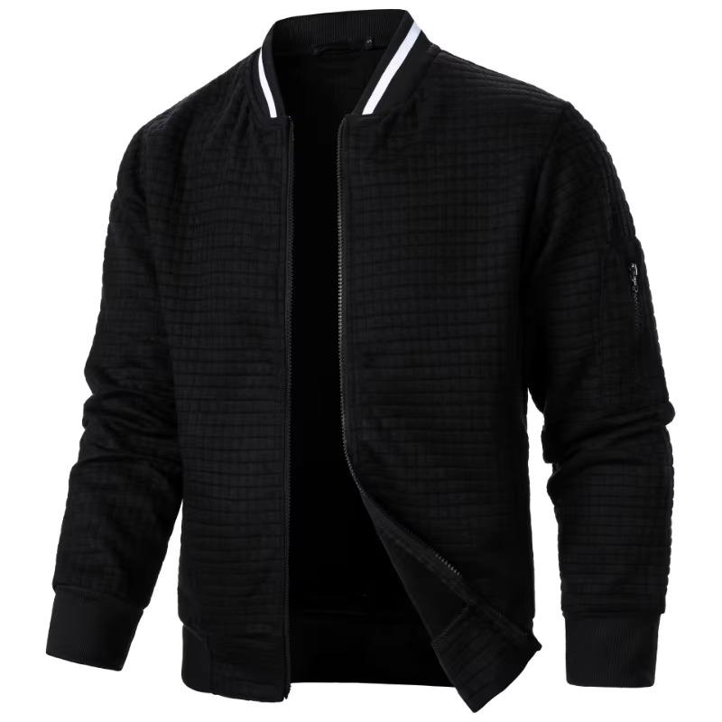 Mens Long Sleeve Zipper Jacket Coats Stand Up Sweatshirts Outdoor Streetwear Solid Color Baseball Jacket