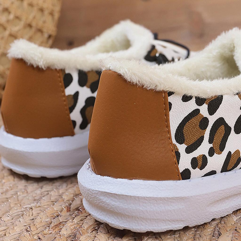 Легкие плоские флисовые хлопковые туфли с леопардовым принтом женские больших размеров женская обувь новая мода круглый носок шнуровка хлопковые ботинки