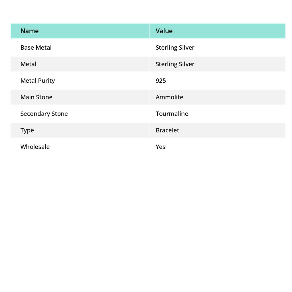 Natural Ammolite, Tourmaline Gemstone 925 Sterling Silver Bracelet 7-8" B2R41