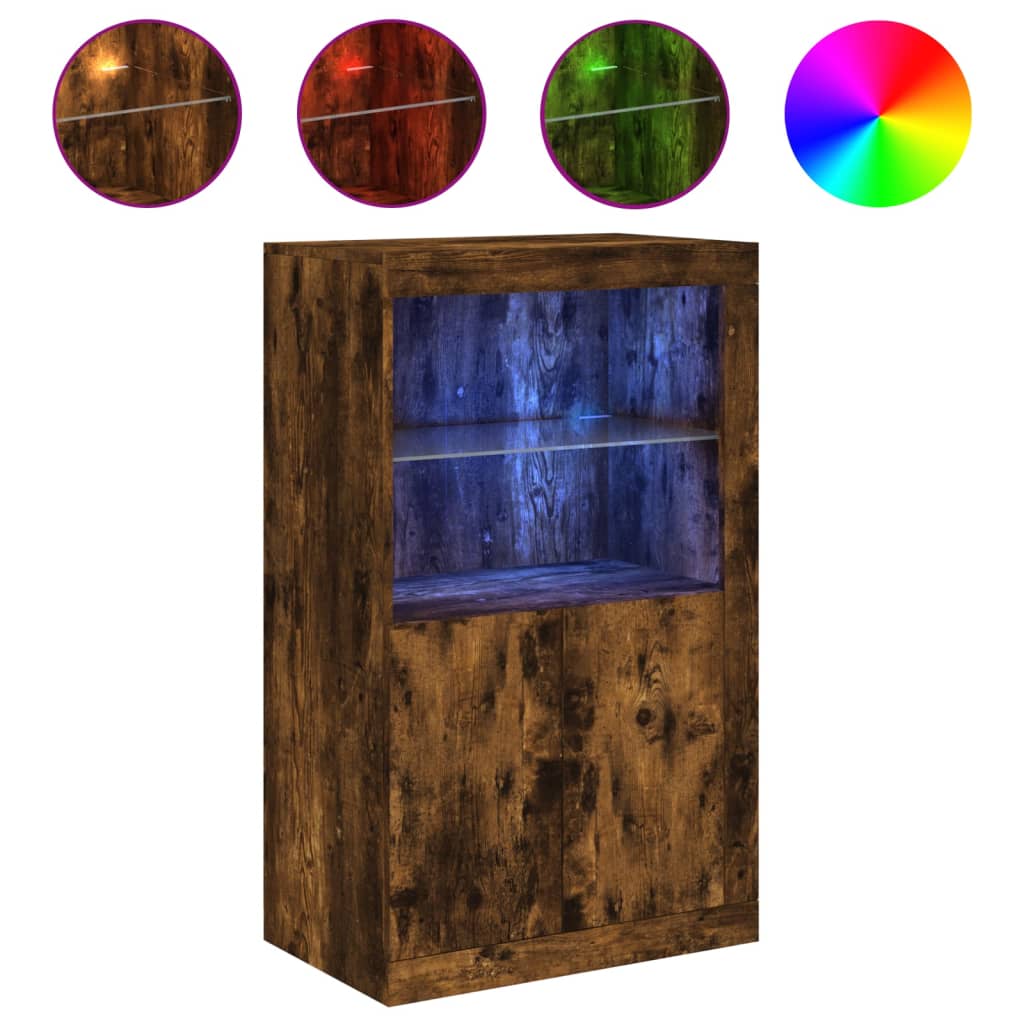 Sideboard with LED Lights Smoked Oak Wood Material