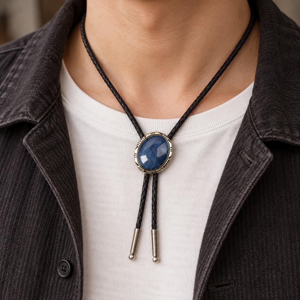 Adjustable Bolo Tie PU Leather Rope Western Necklace Vintage Cowboy Necktie Costume Accessory
