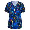Womens T-Shirts Medical Nursing Uniform Stretch Ombre Print V-Neck Short Sleeve T Shirt Tops With Pocket Women's Clothing