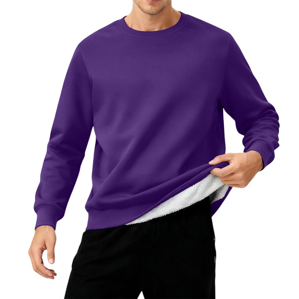 Men's Round Neck Fleece-Lined Thick Solid Color Sweatshirt