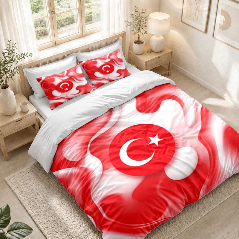 Bedding Set 1 Duvet Cover 2 Pillowcases Turkey Football Print Bedroom Home Decoration