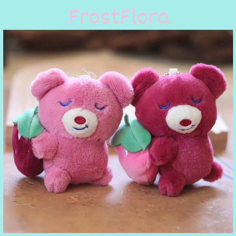 Adorable Pink Strawberry Bear Plush Keychain Soft Short Plush Stuffed Toy